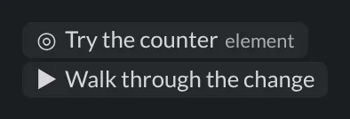 An agent message containing a Try the counter attention link and a Walk through the change play button